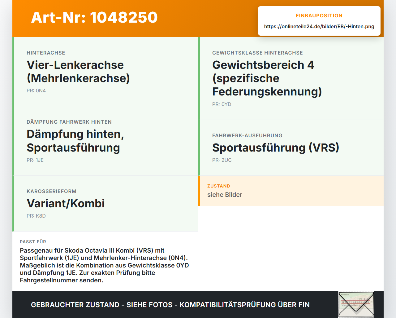 Skoda Octavia VRS III 5E 12-16 Kombi Beide Feder Federn Hinten Skoda Octavia VRS III 5E 12-16 18.12.2014 5Q0511115Q... Vorschau 3