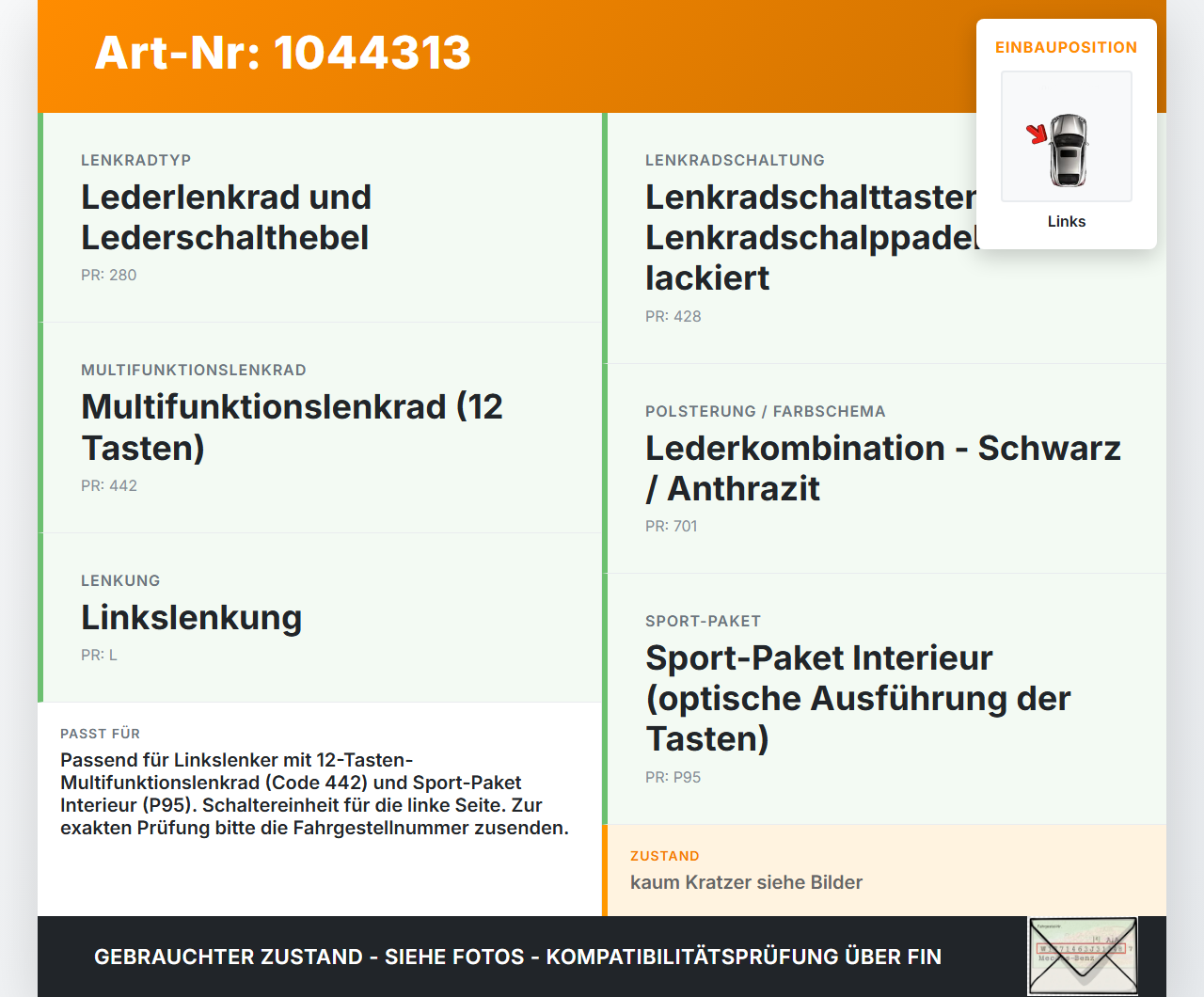 Mercedes X204 08-12 Lenkradschalter Multifunktionstasten Lenkrad Schalter Links Mercedes X204 08-12 04.12.2009... Vorschau 3