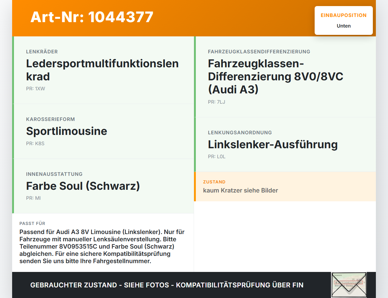 Audi A3 8V 8VS 16-20 Verkleidung Abdeckung Unten für Lenksäule Audi A3 8V 8VS 16-20 18.12.2019 8V0953515C gebraucht Vorschau 3
