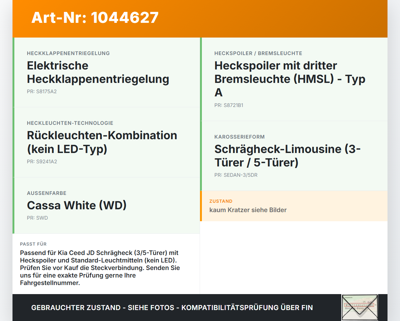 Kia Ceed JD 12-15 Lim Bremslicht 3te Bremsleuchte für Klappe Kia Ceed JD 12-15 03.05.2013 92700A-2700 gebraucht Vorschau 3