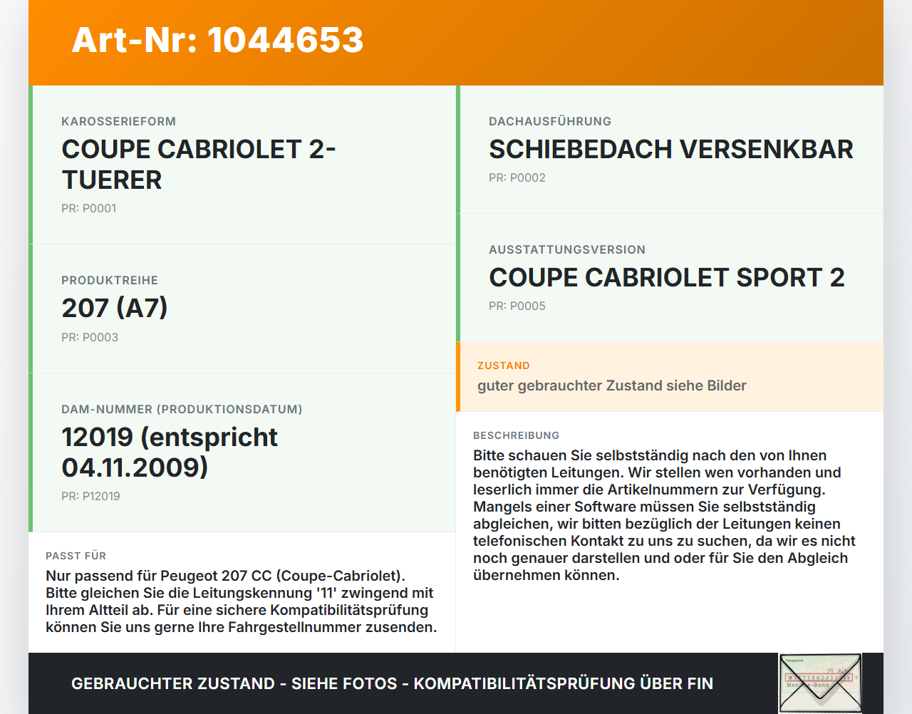 Peugeot 207 CC 07-09 Cabriolet Hydraulik Schlauch Leitung 11 für Verdeck Peugeot 207 CC 07-09 30.09.2008 gebraucht Vorschau 3