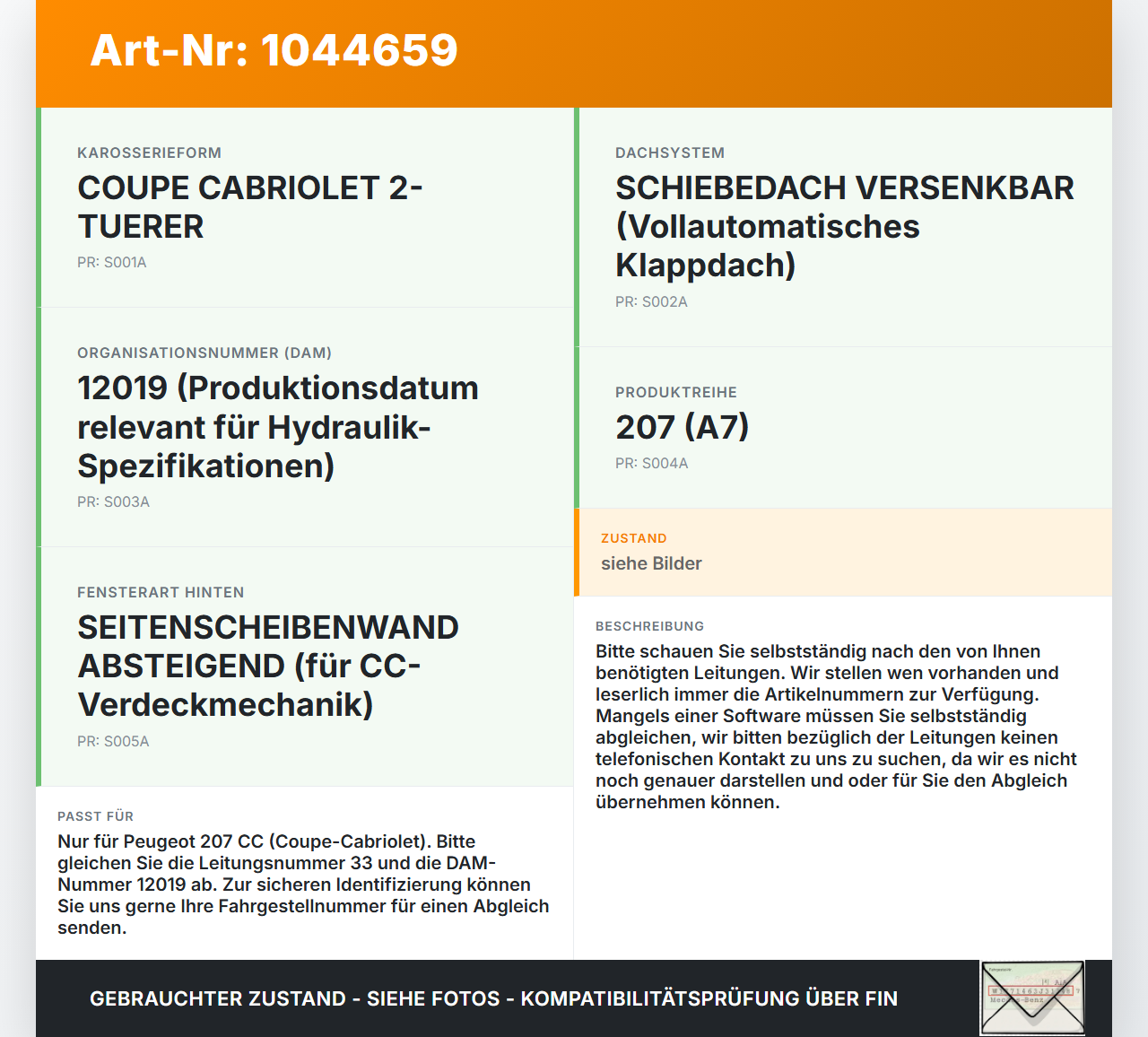 Peugeot 207 CC 07-09 Cabriolet Hydraulik Schlauch Leitung 33 Verdeck Peugeot 207 CC 07-09 30.09.2008 gebraucht Vorschau 3