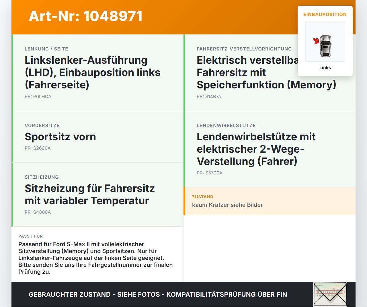 Ford S-Max II CK 15-19 Schalter Links für Sitzverstellung Ford S-Max II CK 15-19 19.12.2015 DG9T-14B709-AE3ZHE... Vorschau 3
