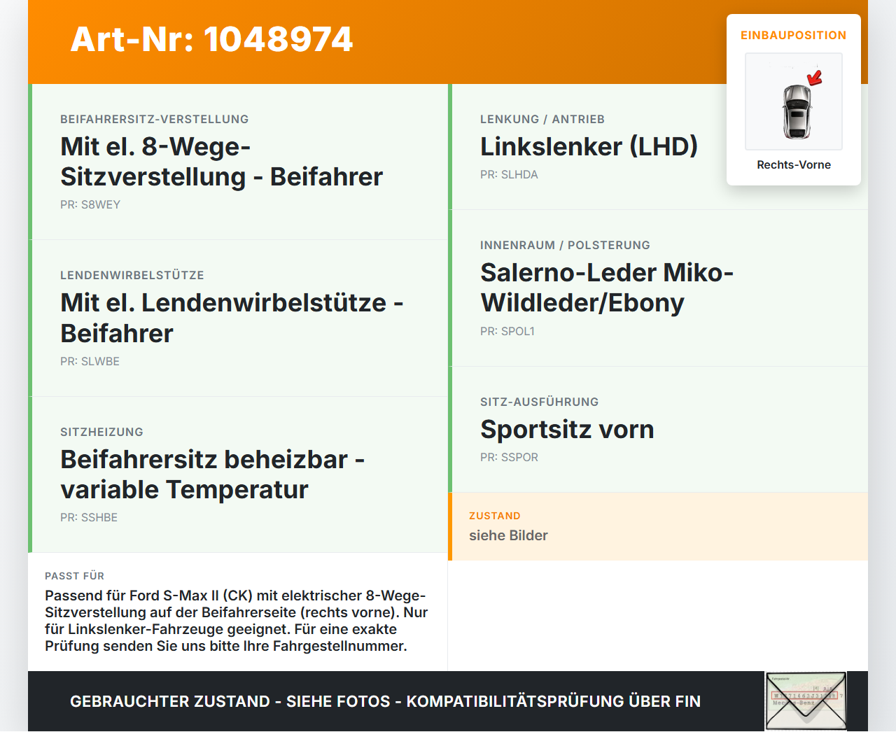 Ford S-Max II CK 15-19 Stellmotor Antrieb für Sitz Verstellung Rechts Vorne Ford S-Max II CK 15-19 19.12.2015... Vorschau 3