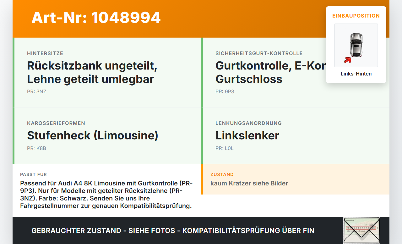 Audi A4 8K 07-11 Lim Gurtschloss Doppelgurtschloss hinten links Audi A4 8K 07-11 08.06.2009 8K0857739B 8K0857739... Vorschau 3