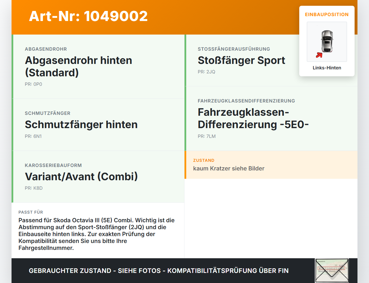 Skoda Octavia III 5E 12-17 Schmutzfänger Hinten Links Skoda Octavia III 5E 12-17 04.12.2018 5E0075101A gebraucht Vorschau 3