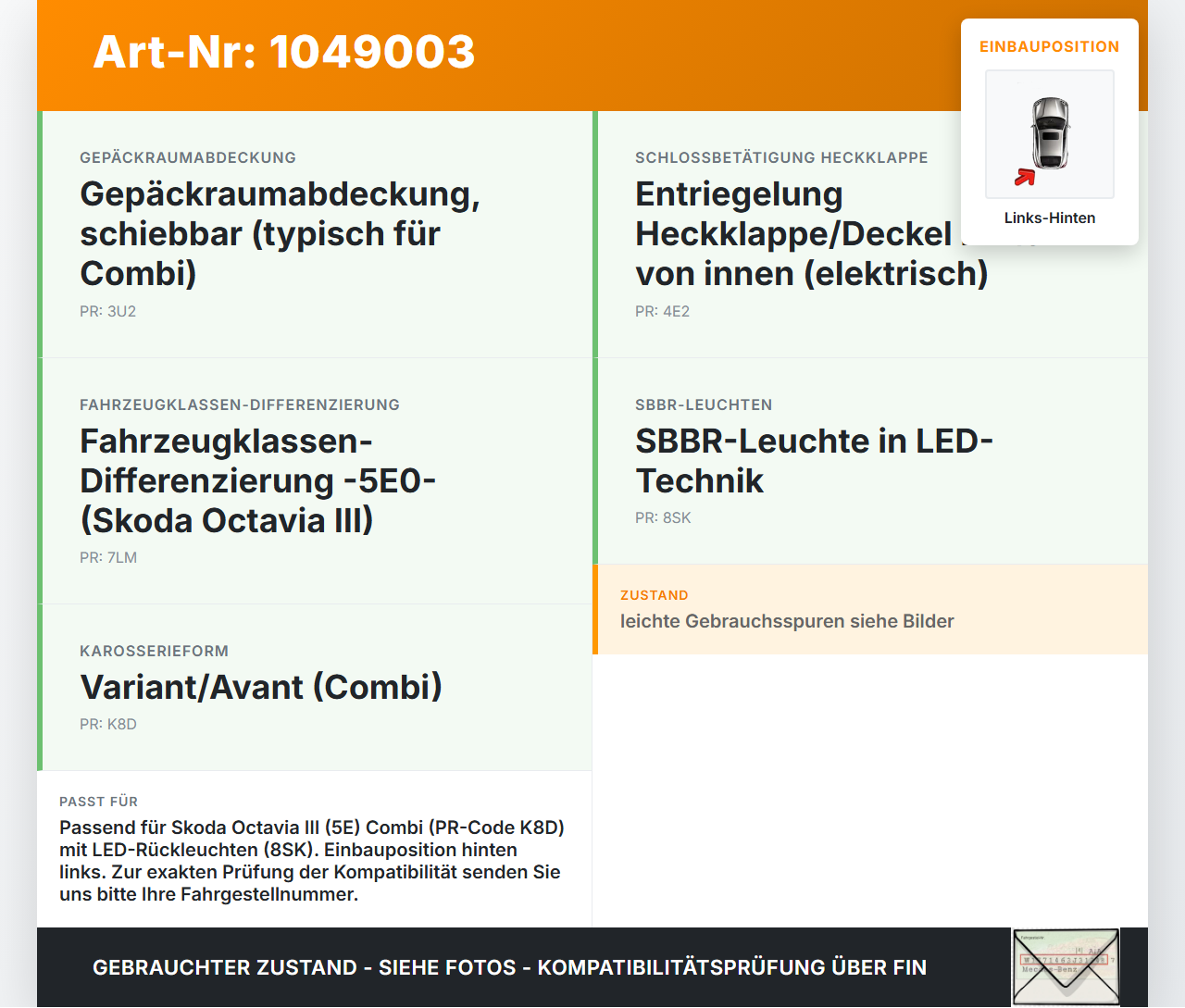 Skoda Octavia III 5E 12-17 Blende Innen Lampenverkleidung für Rückleuchte Links Hinten Skoda Octavia III 5E 12-17... Vorschau 3