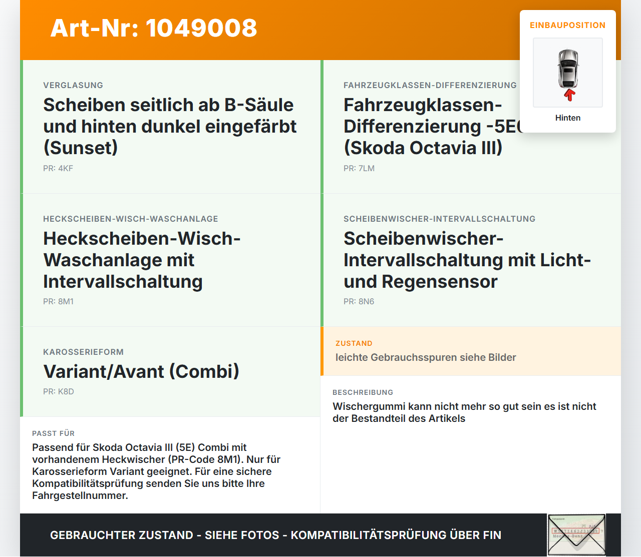 Skoda Octavia III 5E 12-17 Kombi Heckwischer Scheibenwischer Hinten Wischarm Skoda Octavia III 5E 12-17 04.12.2018... Vorschau 3