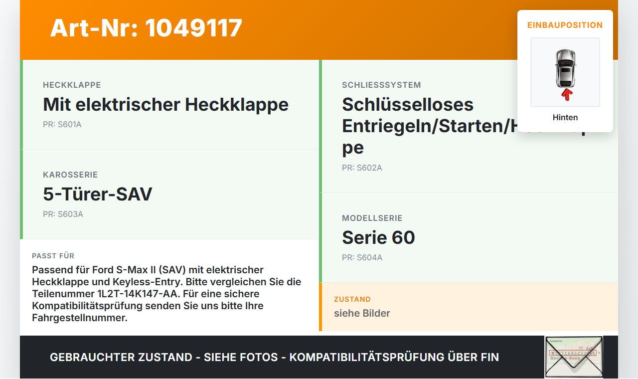 Ford S-Max II CK 15-19 Taster Schalter für Heckklappe Hinten Ford S-Max II CK 15-19 19.12.2015 1L2T-14K147-AA gebraucht Vorschau 3