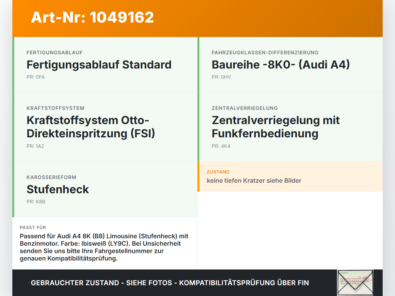 Audi A4 8K 07-11 Tankdeckel Tankklappe LY9C Audi A4 8K 07-11 08.06.2009 8K0809907 8K0809907ROH gebraucht Vorschau 3