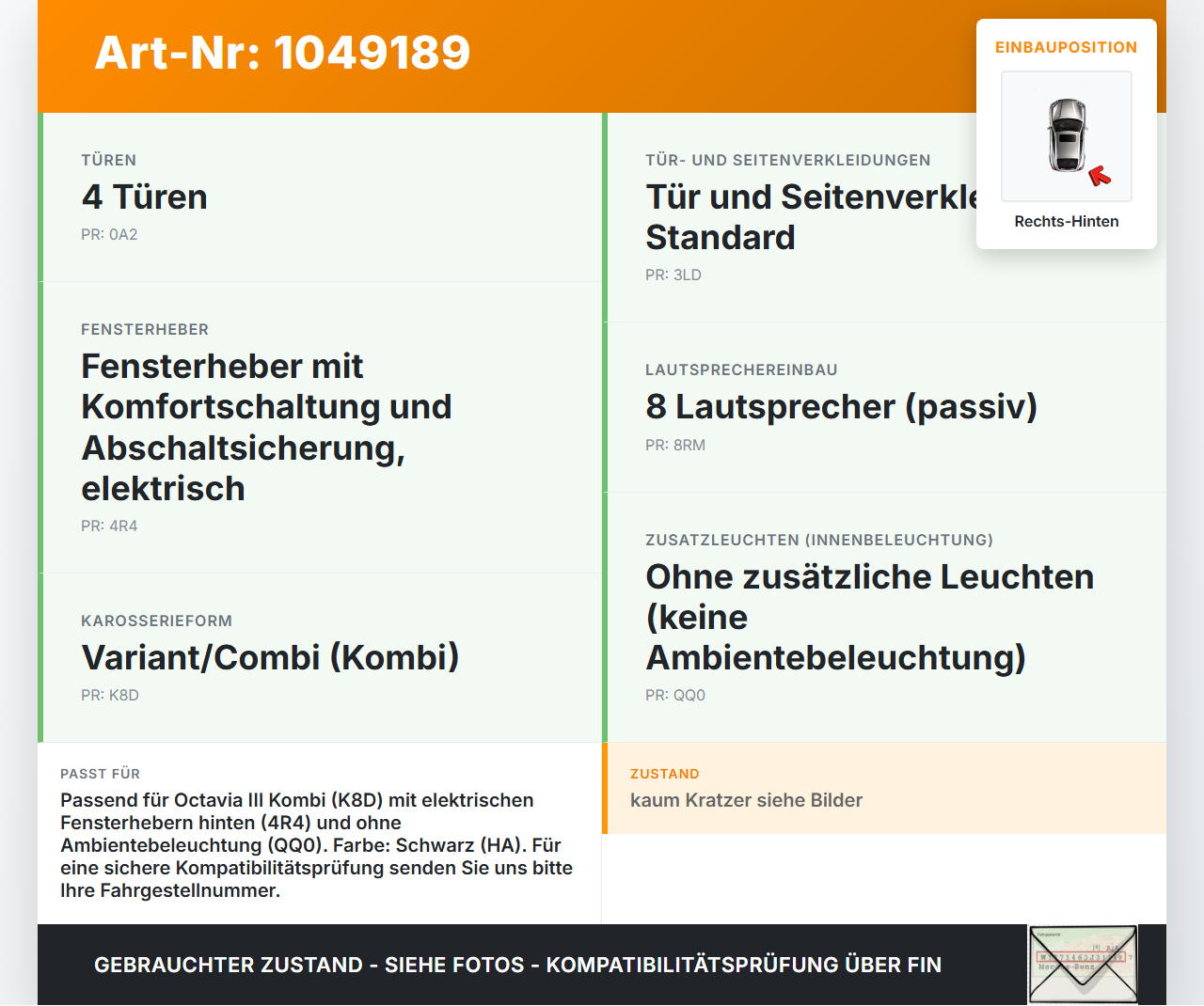 Skoda Octavia III 5E 12-17 Kombi Türverkleidung Türpappe Rechts Hinten Skoda Octavia III 5E 12-17 04.12.2018... Vorschau 3