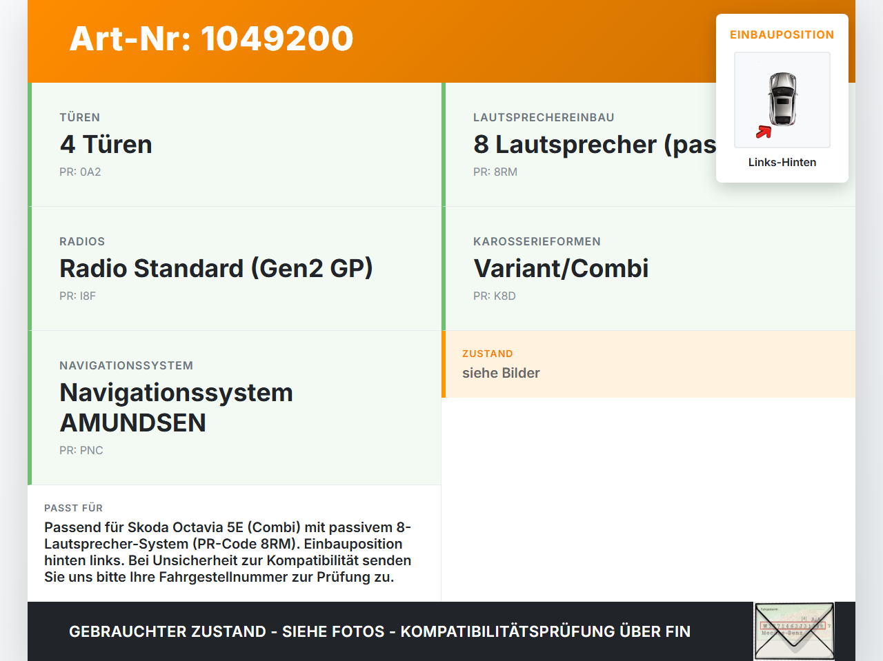 Skoda Octavia III 5E 12-17 Lautsprecher Links Hinten Skoda Octavia III 5E 12-17 04.12.2018 5E0035411J gebraucht Vorschau 3