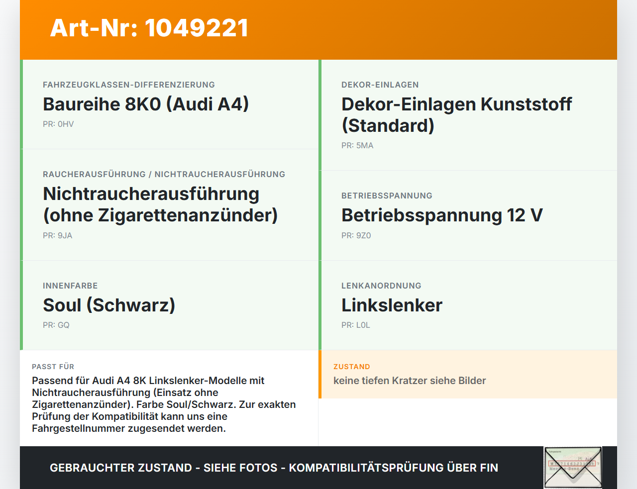 Audi A4 8K 07-11 Aschenbecher Ascher ohne Zigarettenanzünder Audi A4 8K 07-11 08.06.2009 8K0857951C 8K0857965... Vorschau 3