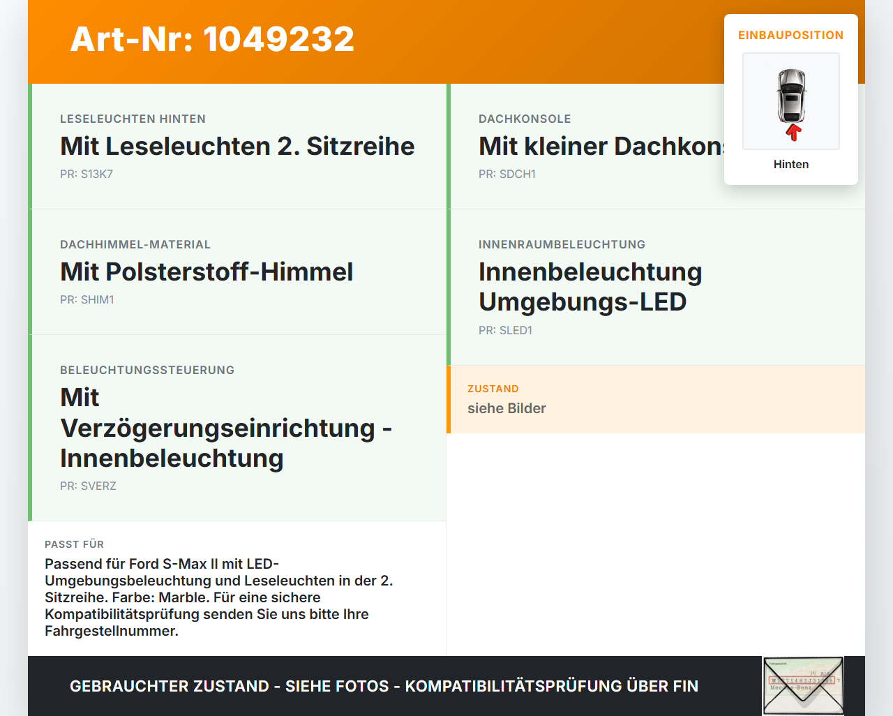 Ford S-Max II CK 15-19 Innenleuchte Innenraumleuchte Hinten Ford S-Max II CK 15-19 19.12.2015 EM2A-13K767-CC3AM1... Vorschau 3