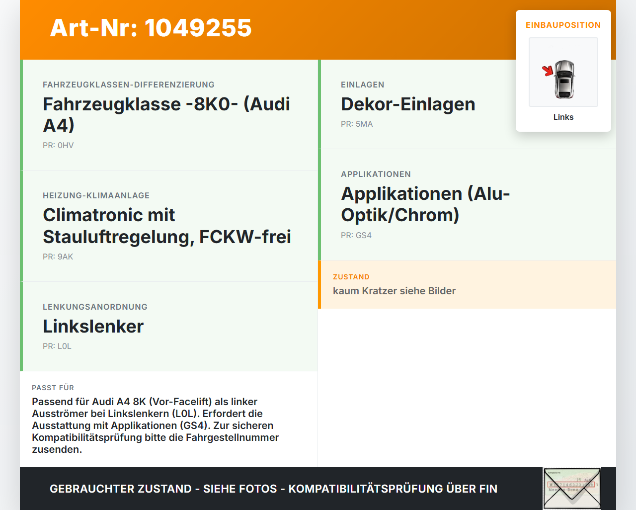 Audi A4 8K 07-11 Luftdusche Luftdüse Ausstrrömer Links Audi A4 8K 07-11 08.06.2009 8K1820901G gebraucht Vorschau 3