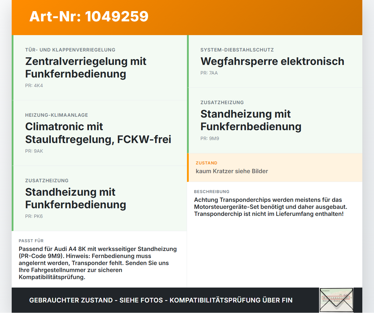 Audi A4 8K 07-11 Fernbedienung Funkschlüssel für Webasto Standheizung Audi A4 8K 07-11 08.06.2009 8K0963511 gebraucht Vorschau 3