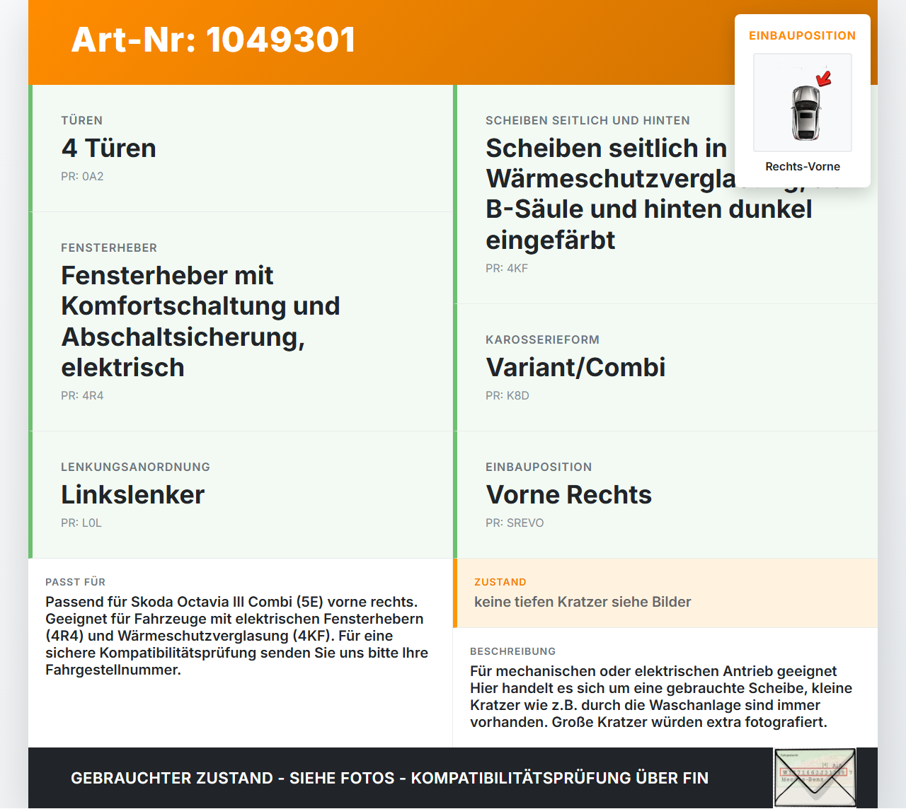 Skoda Octavia III 5E 12-17 Kombi Seitenscheibe RVK Türscheibe Rechts Vorne Skoda Octavia III 5E 12-17 04.12.2018... Vorschau 3