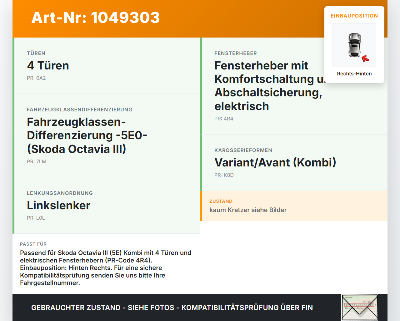 Skoda Octavia III 5E 12-17 Kombi Fensterheber o. FH-Motor Hinten Rechts Skoda Octavia III 5E 12-17 04.12.2018... Vorschau 3