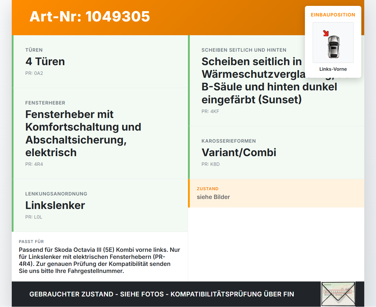 Skoda Octavia III 5E 12-17 Kombi Fensterheber o. FH-Motor Links Vorne Skoda Octavia III 5E 12-17 04.12.2018... Vorschau 3