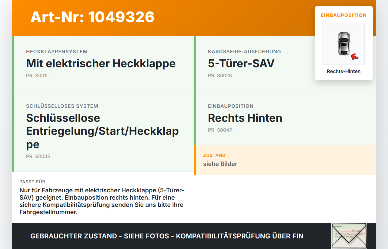 Ford S-Max II CK 15-19 Dämpfer Gasdruckfeder für Heckklappe Rechts Hinten Ford S-Max II CK 15-19 19.12.2015... Vorschau 3