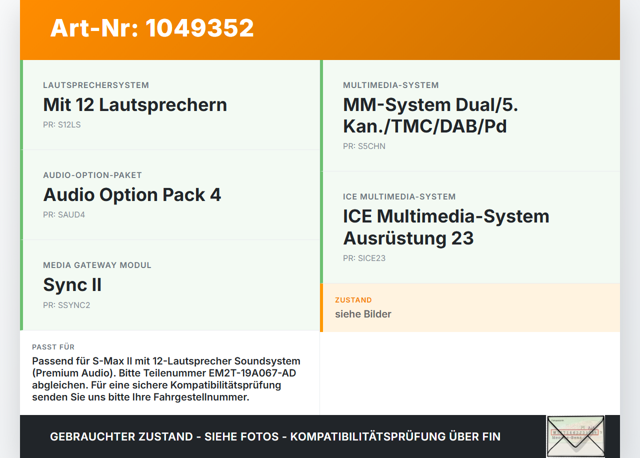 Ford S-Max II CK 15-19 Lautsprecher Subwoofer Bassbox Ford S-Max II CK 15-19 19.12.2015 EM2T-19A067-AE... Vorschau 3