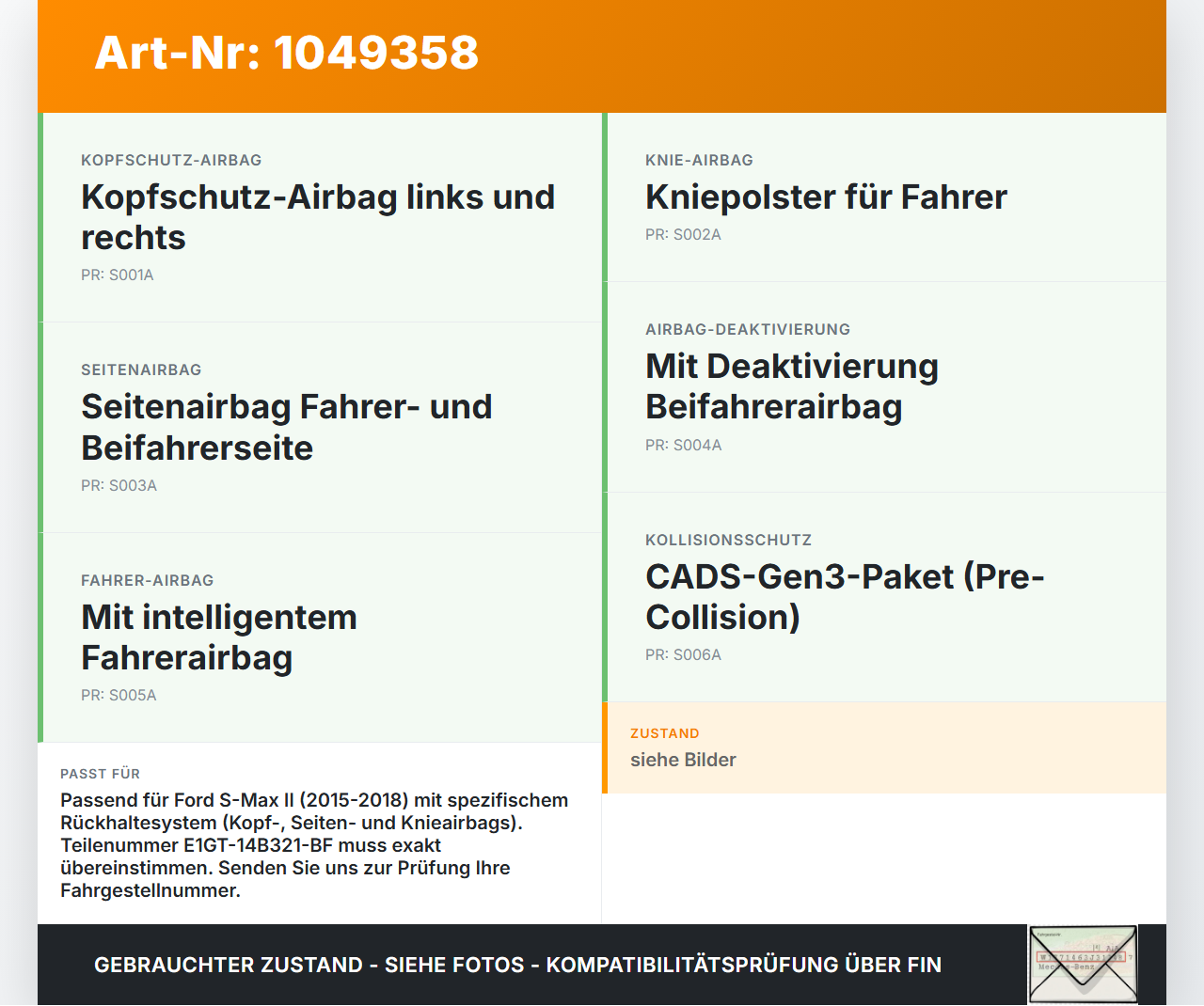 Ford S-Max II CK 15-19 Airbag Steuergerät Airbagsteuergerät Ford S-Max II CK 15-19 19.12.2015 E1GT-14B321-BF... Vorschau 3