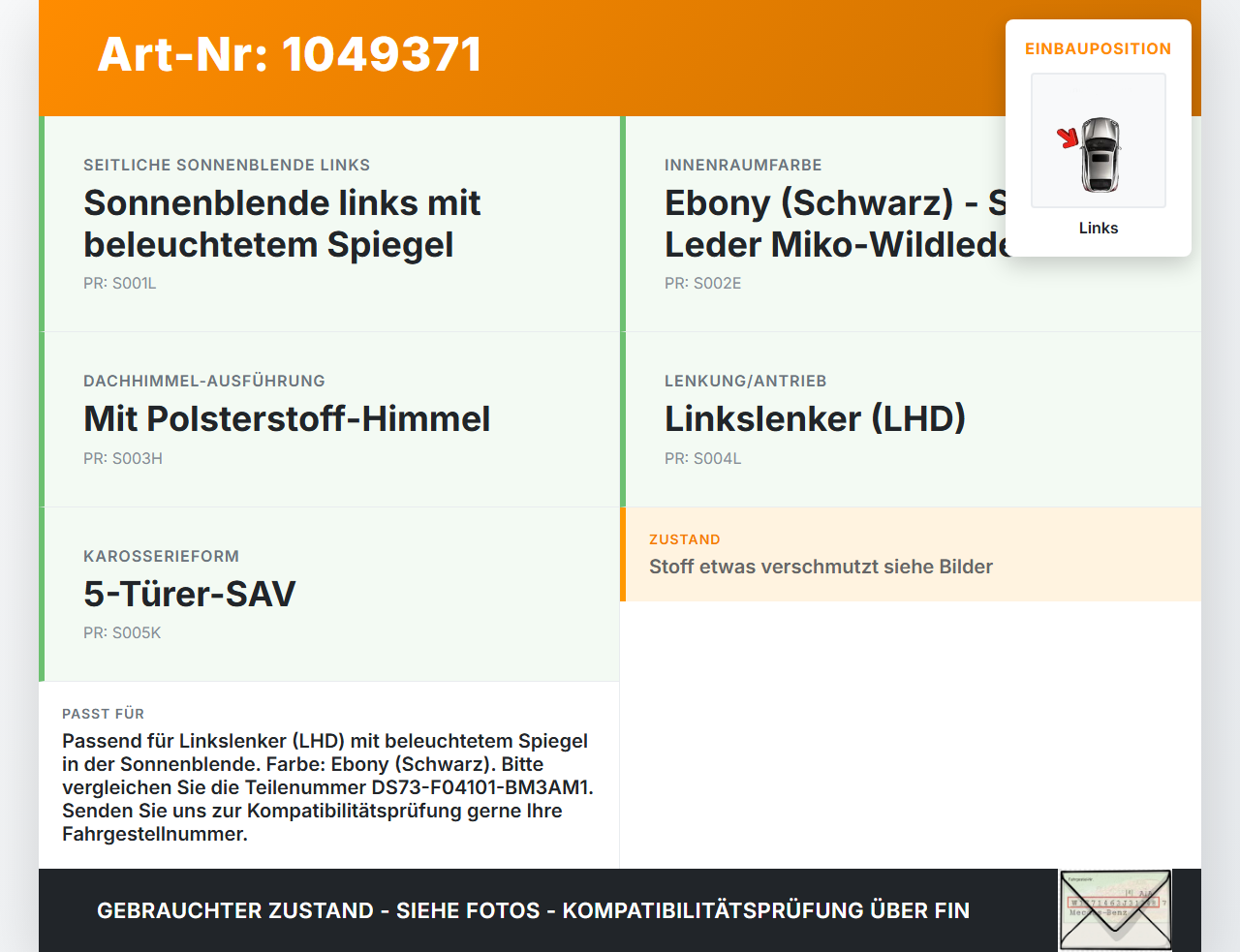 Ford S-Max II CK 15-19 Sonnenblende Links für Fahrer Ford S-Max II CK 15-19 19.12.2015 DS73-F04101-BM3AM1 gebraucht Vorschau 3