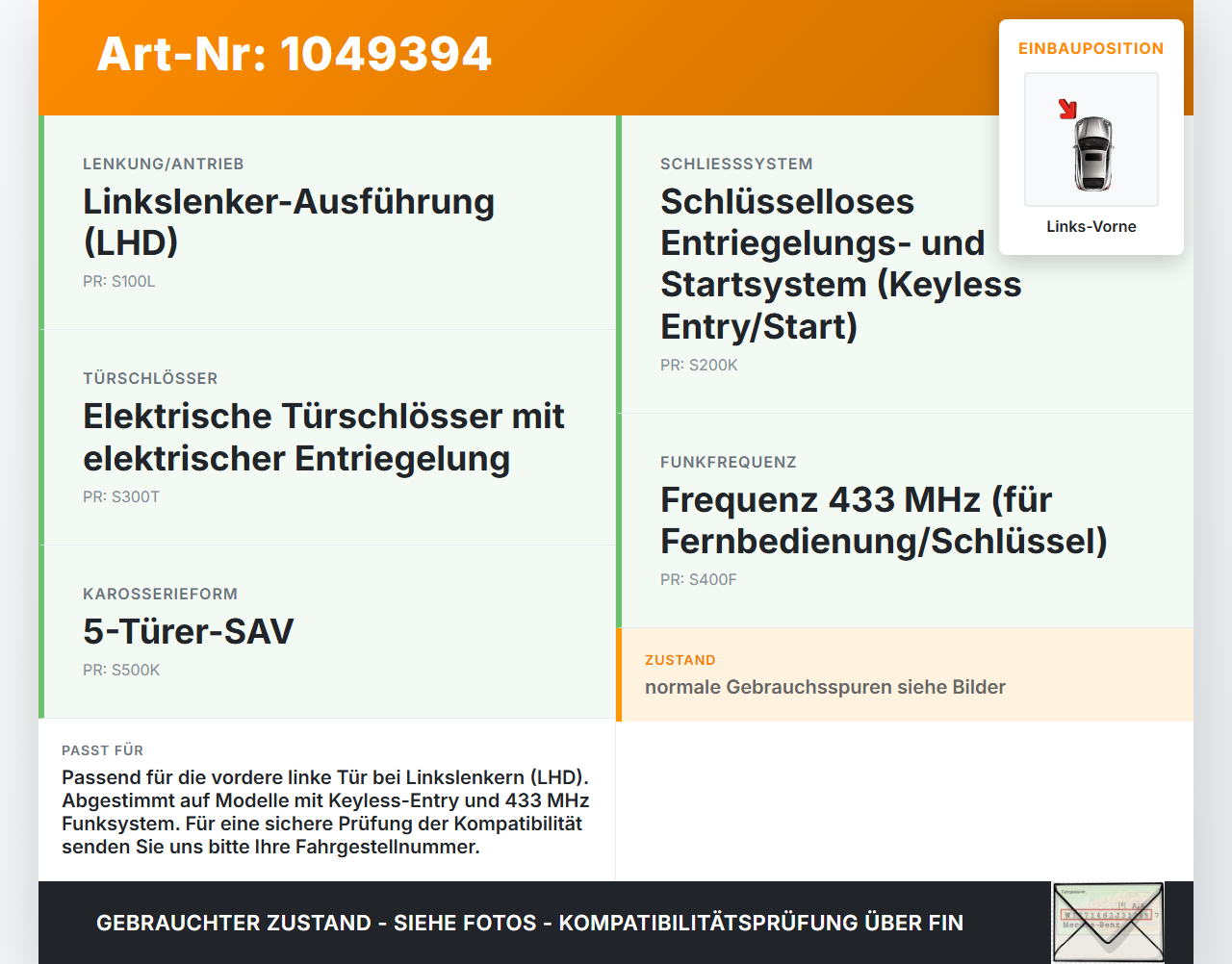 Ford S-Max II CK 15-19 Schließzylinder Türschloss für Tür Links Vorne 2X Schlüssel Ford S-Max II CK 15-19... Vorschau 3