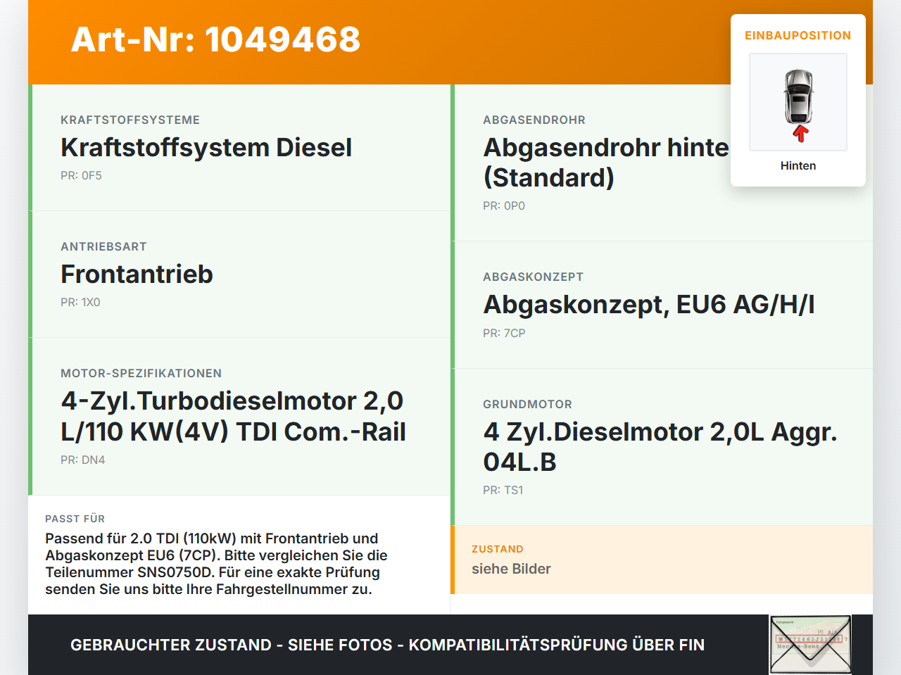 Skoda Octavia III 5E 12-17 TDI 2,0 110KW Lambdasonde NoX Sensor Hinten Skoda Octavia III 5E 12-17 04.12.2018... Vorschau 3
