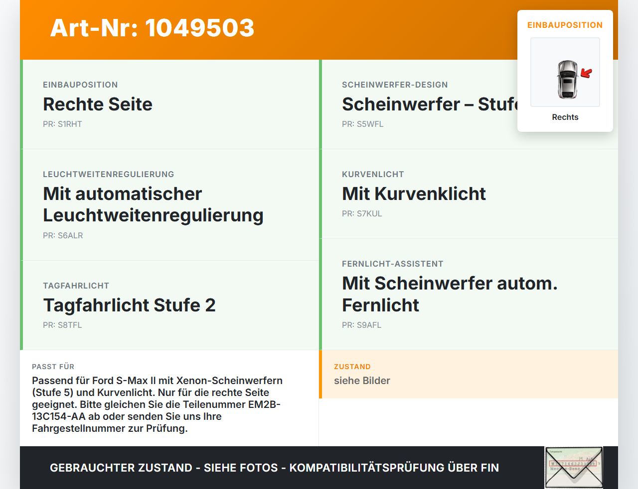 Ford S-Max II CK 15-19 Xenon Vorschaltgerät Rechts Ford S-Max II CK 15-19 19.12.2015 EM2B-13C154-AA 90057397 gebraucht Vorschau 3