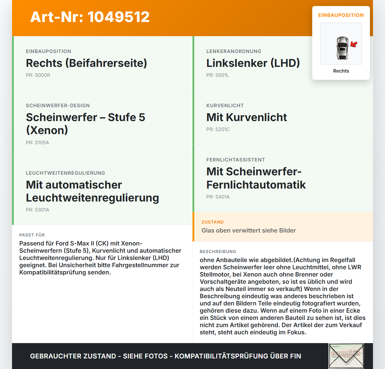 Ford S-Max II CK 15-19 Scheinwerfer Xenon Frontscheinwerfer Rechts Ford S-Max II CK 15-19 19.12.2015 EM2B-13W029-CS... Vorschau 3