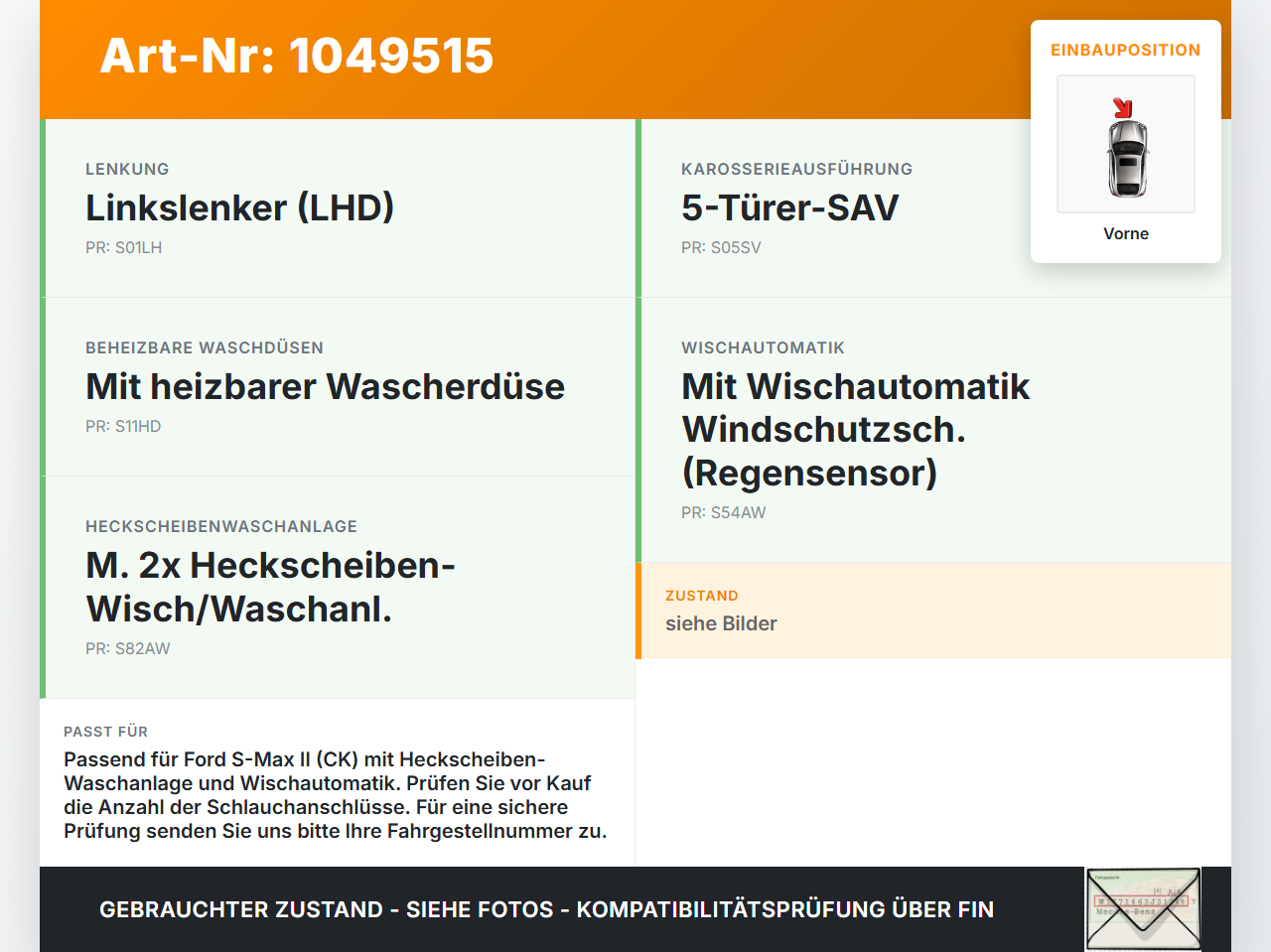 Ford S-Max II CK 15-19 Waschwasserpumpe Wischwasserpumpe Waschpumpe Vorne Ford S-Max II CK 15-19 19.12.2015... Vorschau 3