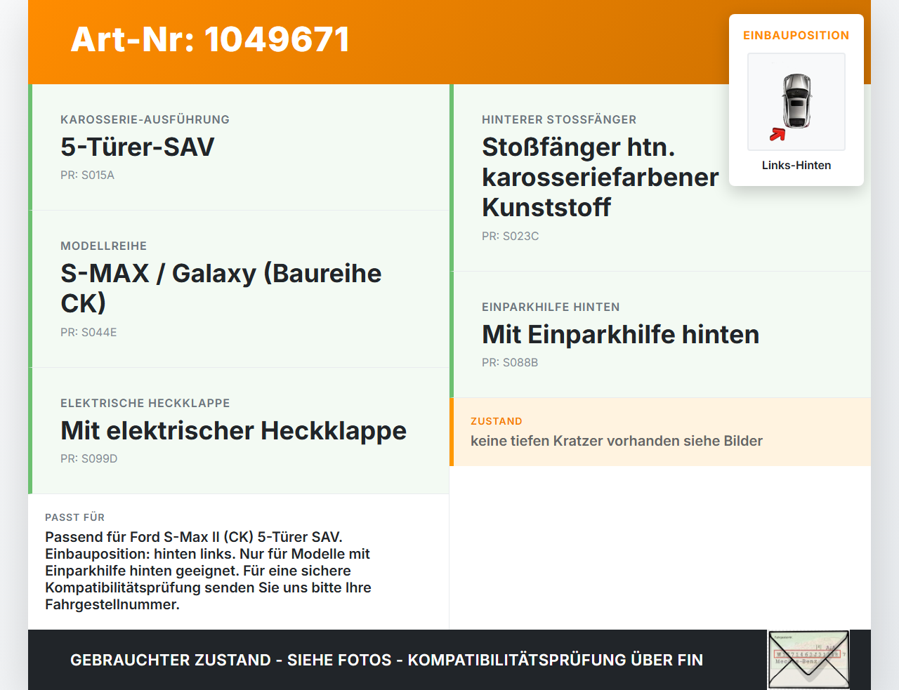 Ford S-Max II CK 15-19 Halter Träger Aufnahme Führung für Stoßstange Links Hinten Ford S-Max II CK 15-19 19.12.2015... Vorschau 3