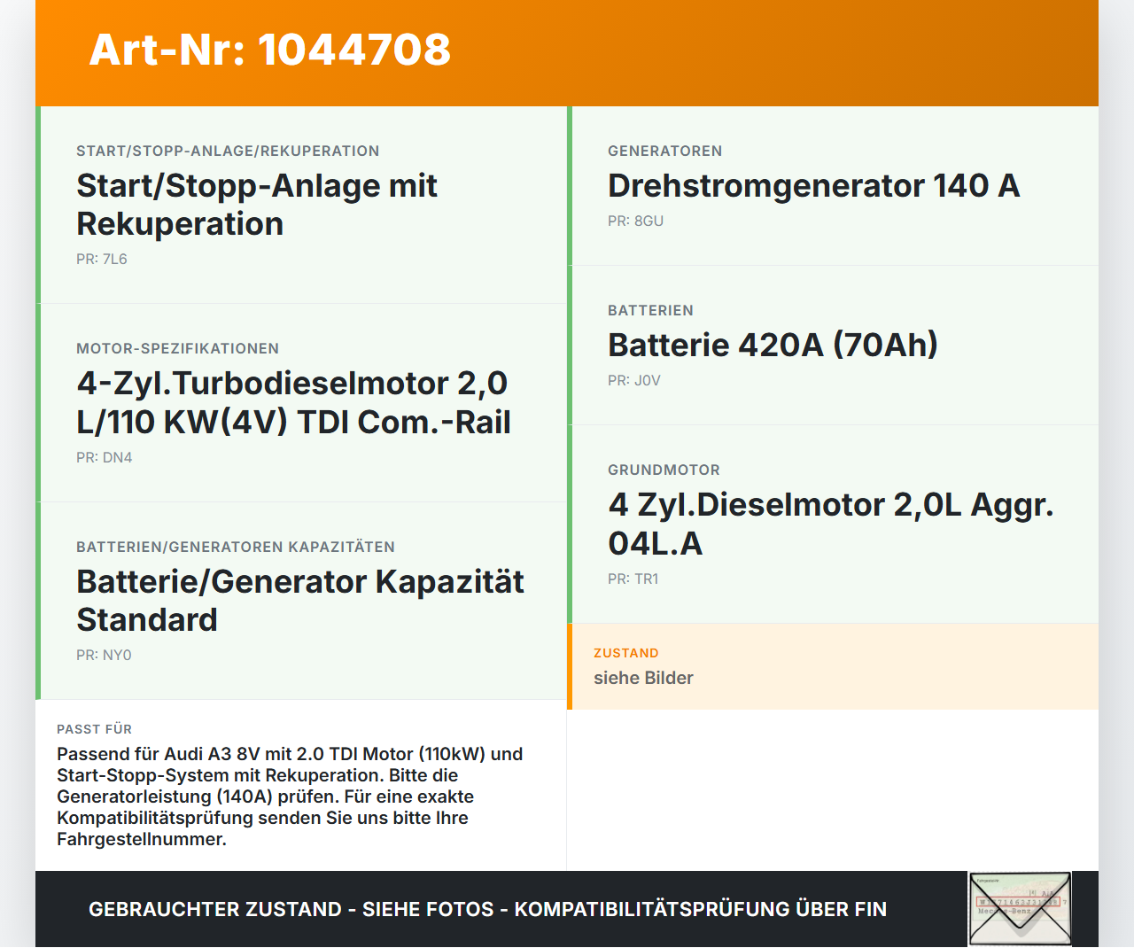 Audi A3 8V 8VS 16-20 TDI 2,0 110KW Lichtmaschine Generator Audi A3 8V 8VS 16-20 18.12.2019 04L903024T G084350... Vorschau 3