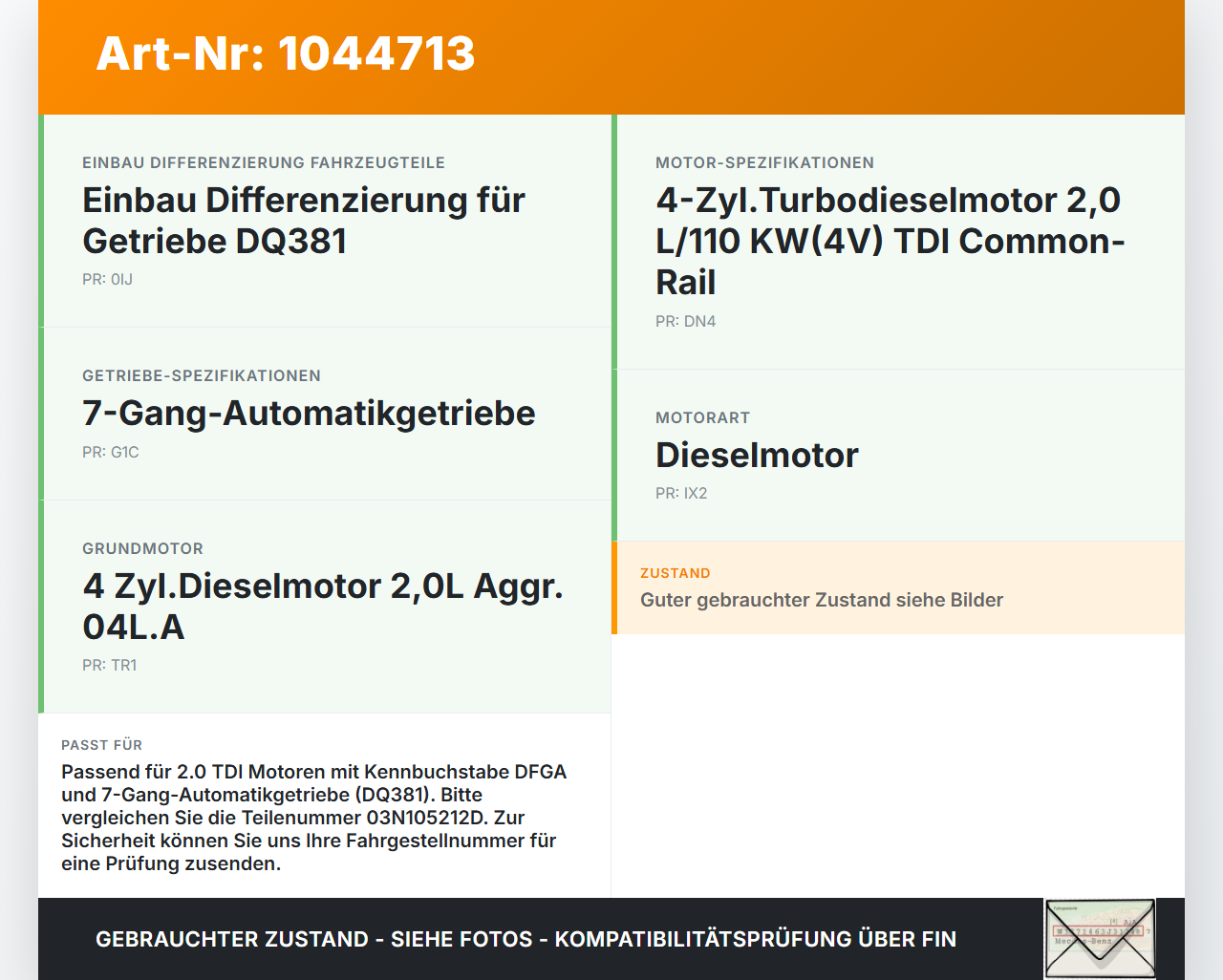 Audi A3 8V 8VS 16-20 TDI 2,0 110KW DFGA Kurbelwelle Audi A3 8V 8VS 16-20 18.12.2019 03N105212D gebraucht Vorschau 3