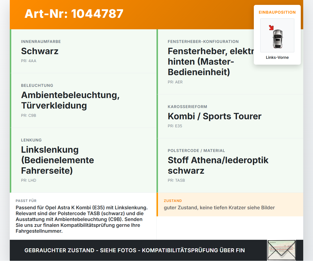 Opel Astra K B16 15-19 Kombi Türverkleidung Türpappe Links Vorne Opel Astra K B16 15-19 07.06.2017 gebraucht Vorschau 3
