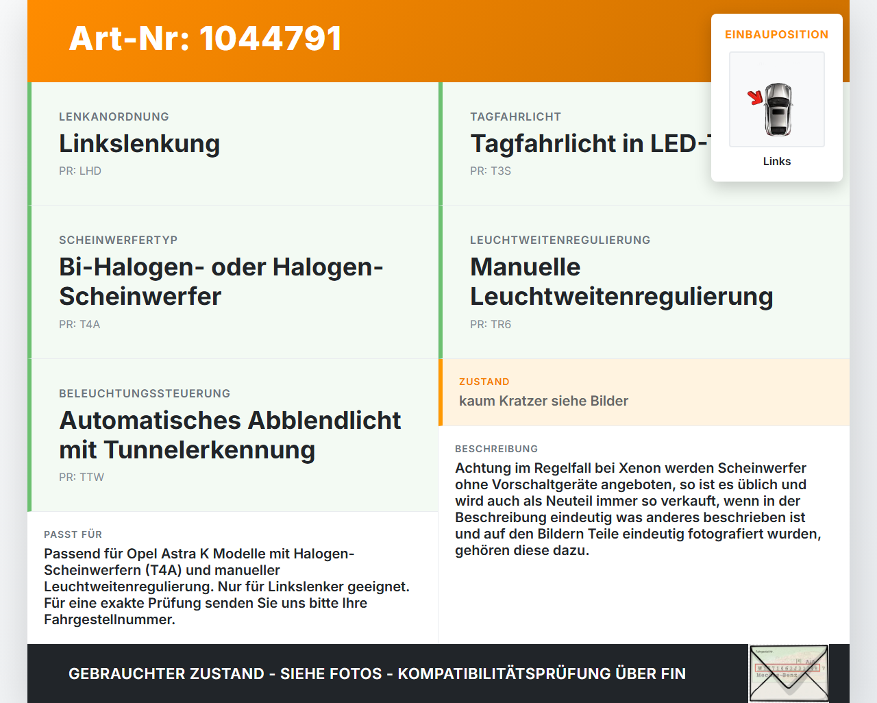 Opel Astra K B16 15-19 Scheinwerfer Frontscheinwerfer Links Opel Astra K B16 15-19 07.06.2017 39077800... Vorschau 3