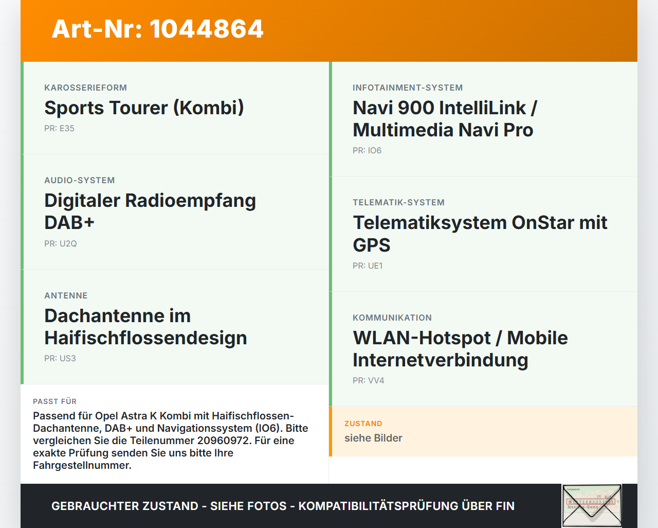 Opel Astra K B16 15-19 Antennenverstärker Weiche Antenne Opel Astra K B16 15-19 07.06.2017 20960972 gebraucht Vorschau 3