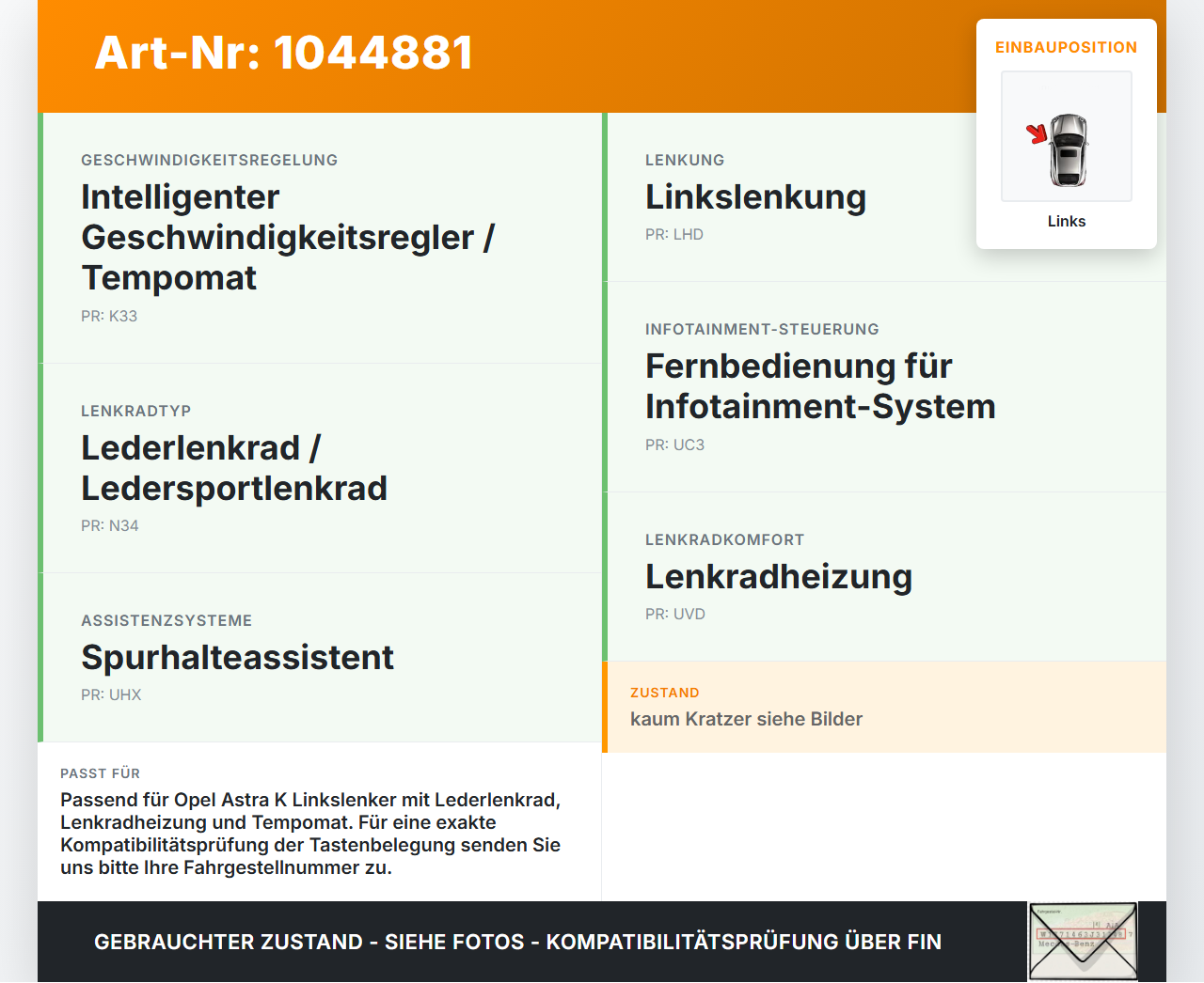 Opel Astra K B16 15-19 Lenkradschalter Multifunktionstasten Schalter für Lenkrad Links Opel Astra K B16 15-19... Vorschau 3