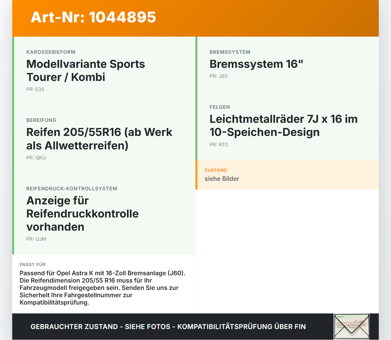 Opel Astra K B16 15-19 2 x Reifen Winterreifen Fulda 205/55R16 91 H Opel Astra K B16 15-19 07.06.2017 gebraucht Vorschau 3