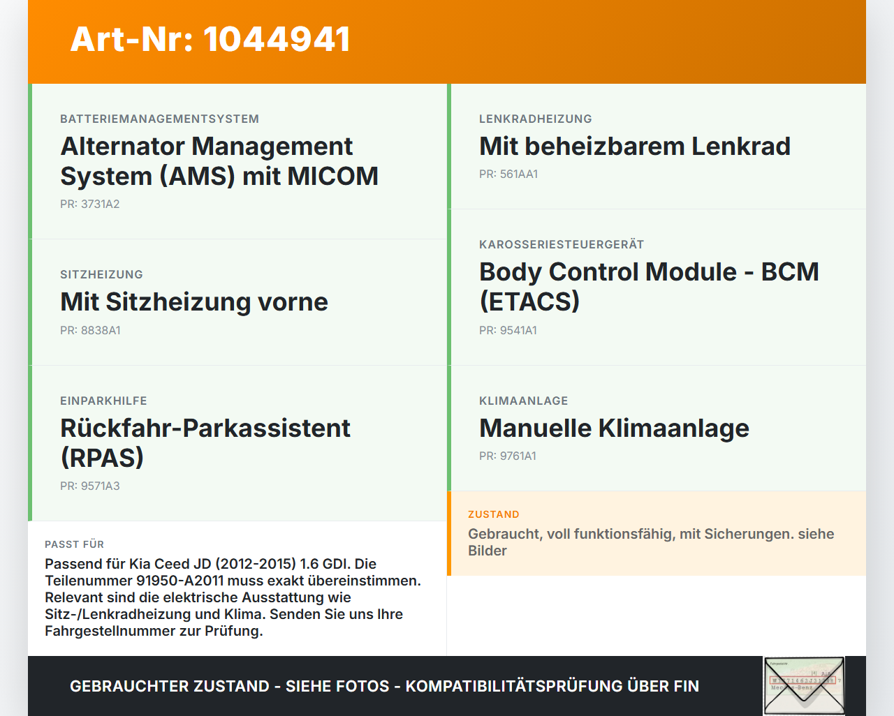 Kia Ceed JD 12-15 1,6 99KW Sicherungskasten Zentralelektrik Kia Ceed JD 12-15 03.05.2013 91950-A2011 10-12B08-011... Vorschau 3