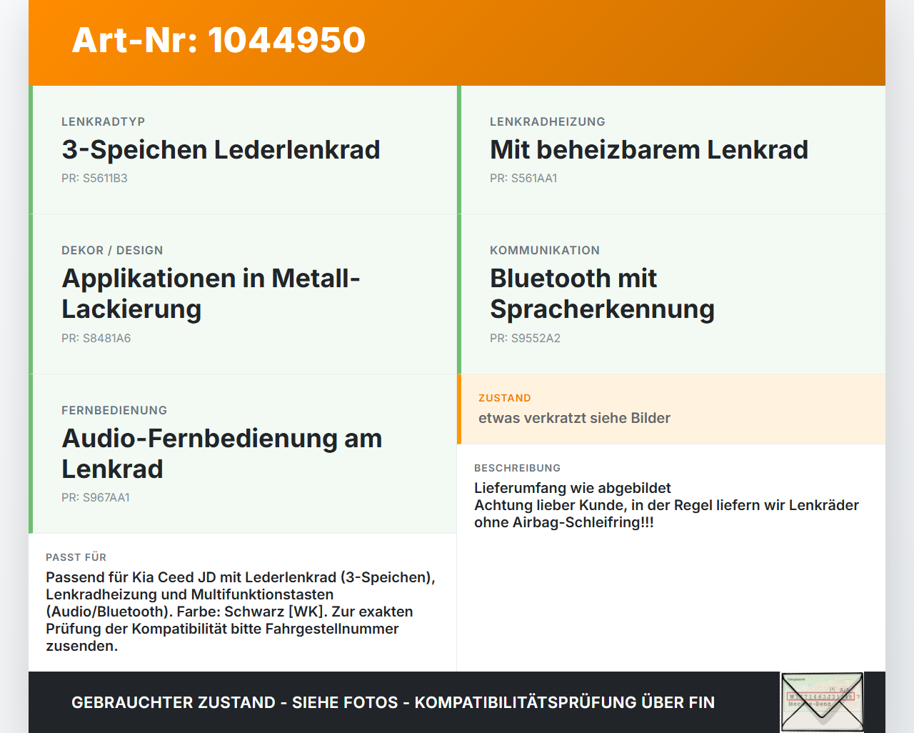 Kia Ceed JD 12-15 Lenkrad Airbaglenkrad Kia Ceed JD 12-15 03.05.2013 56110-A2800BWK 307857699ACE-AD gebraucht Vorschau 3