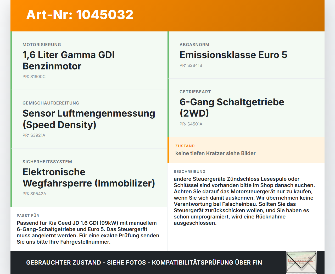 Kia Ceed JD 12-15 1,6 99KW Steuergerät ECU für Motor Motorsteuergerät Kia Ceed JD 12-15 03.05.2013 39110-2BRBK... Vorschau 3