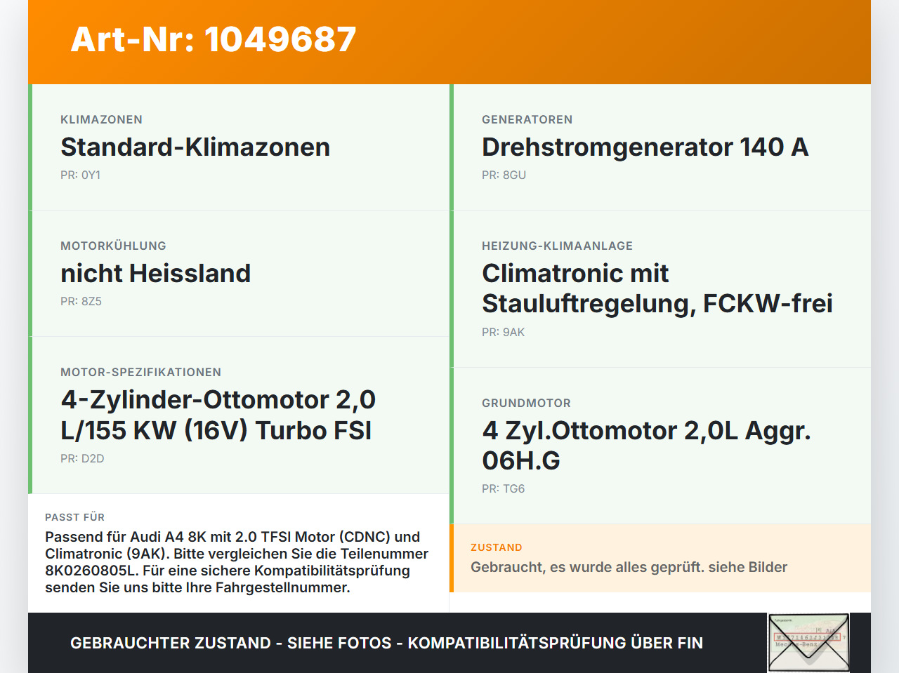 Audi A4 8K 07-11 2,0 155KW Klimakompressor Klima Kompressor Audi A4 8K 07-11 08.06.2009 8K0260805L 8KD260805... Vorschau 3
