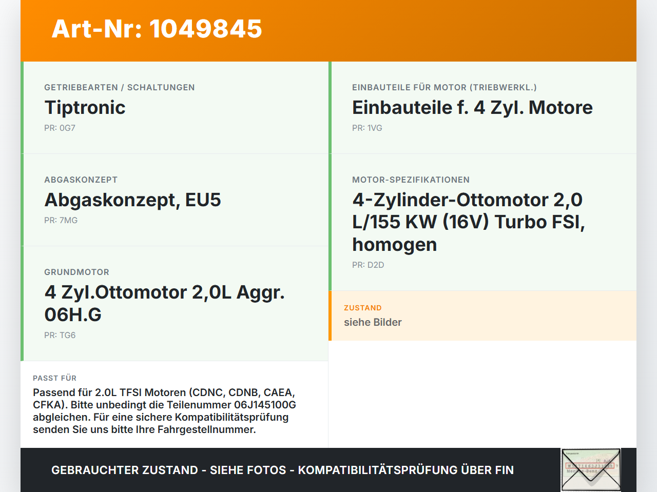 Audi A4 8K 07-11 2,0 155KW CDNC Unterdruckpumpe Vakuumpumpe Audi A4 8K 07-11 08.06.2009 06J145100G 06J145100C gebraucht Vorschau 3