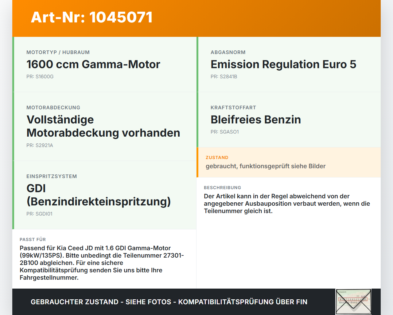 Kia Ceed JD 12-15 1,6 99KW Zündspule Zündmodul Zyl.3 Kia Ceed JD 12-15 03.05.2013 27301-2B100 gebraucht Vorschau 3