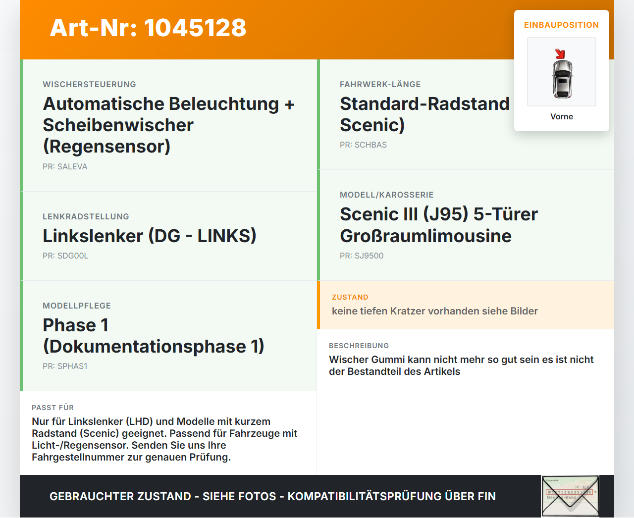 Renault Scenic III JZ 09-12 2x Scheibenwischer Wischarm Vorne Renault Scenic III JZ 09-12 30.08.2011 gebraucht Vorschau 3