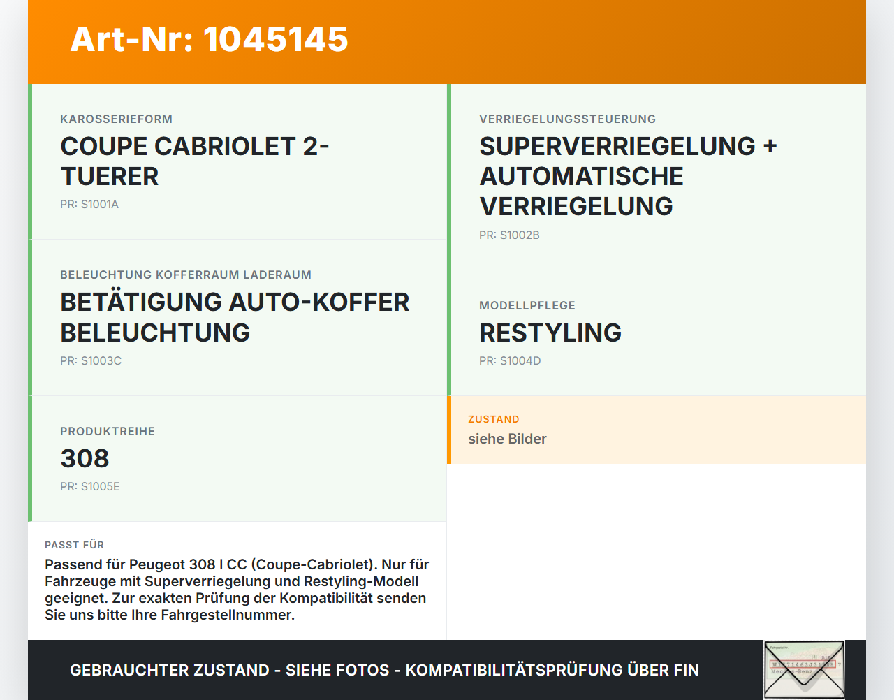 Peugeot 308 I CC 11-15 Schalter Taster Heckklappe Peugeot 308 I CC 11-15 20.04.2012 gebraucht Vorschau 3