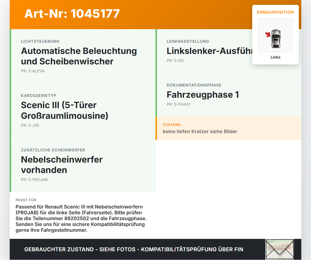 Renault Scenic III JZ 09-12 Nebelscheinwerfer Links orig. Renault Scenic III JZ 09-12 30.08.2011 89202502... Vorschau 3