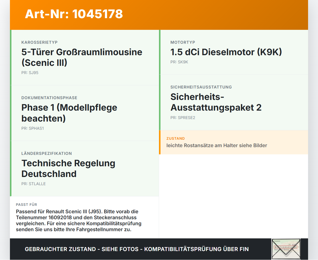 Renault Scenic III JZ 09-12 Hupe Signalhorn Renault Scenic III JZ 09-12 30.08.2011 50708537 16092018 gebraucht Vorschau 3